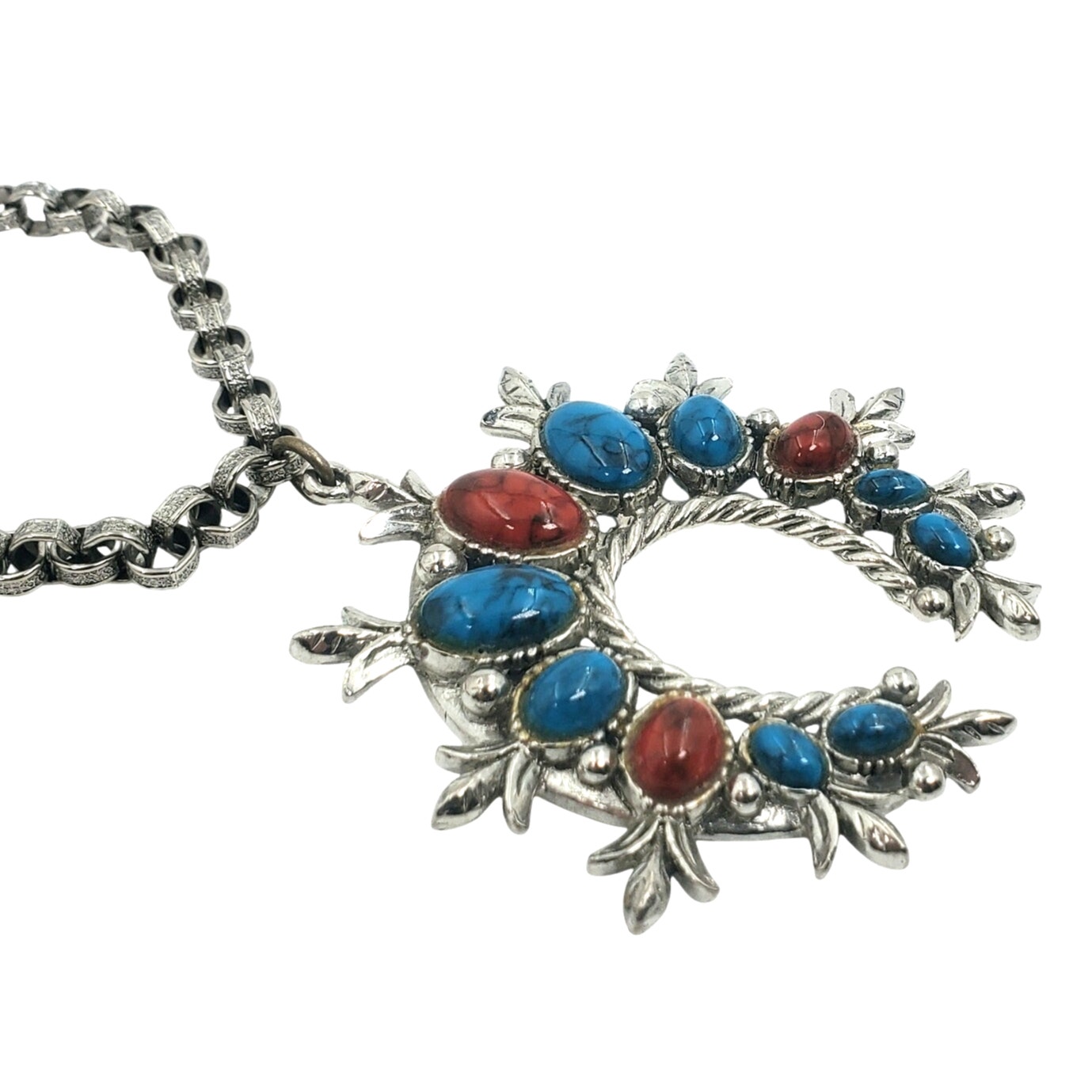 Vintage Art Arthur Pepper Red Blue Faux-Turquoise Naja-Style Necklace 45$